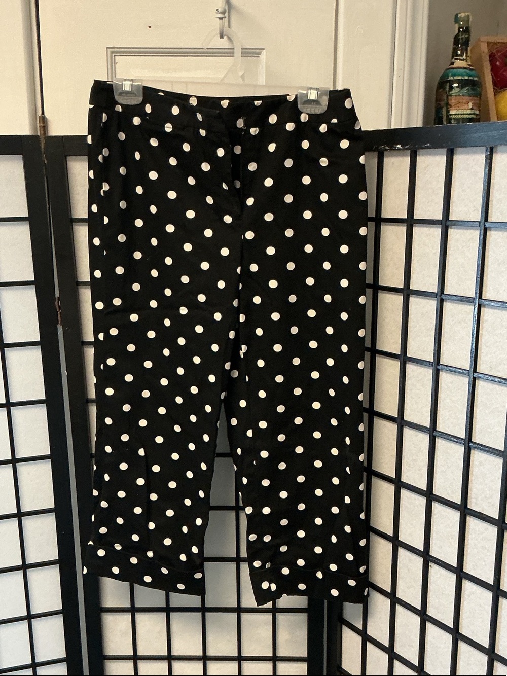 Polka Dot Cropped Women's Pants - Black with White Dots